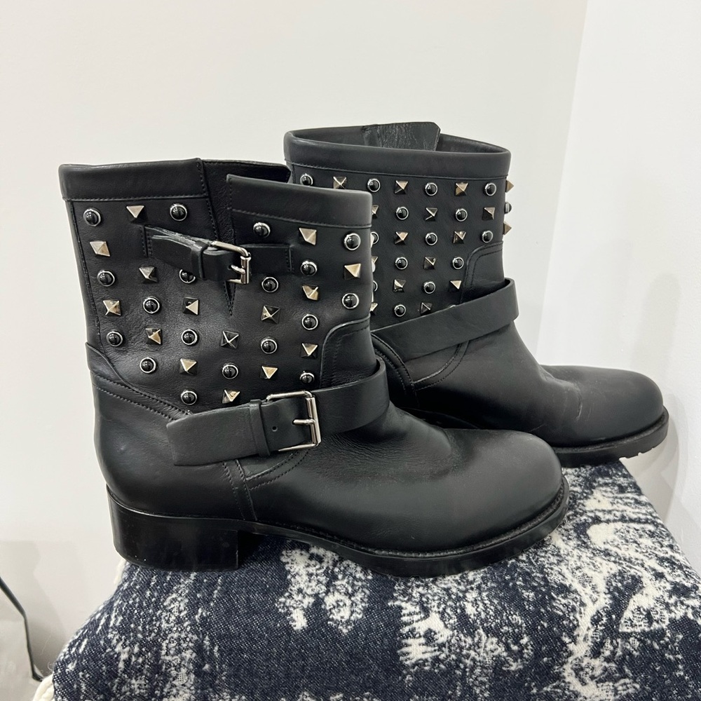 Valentino Studded Black Leather Ankle Boots